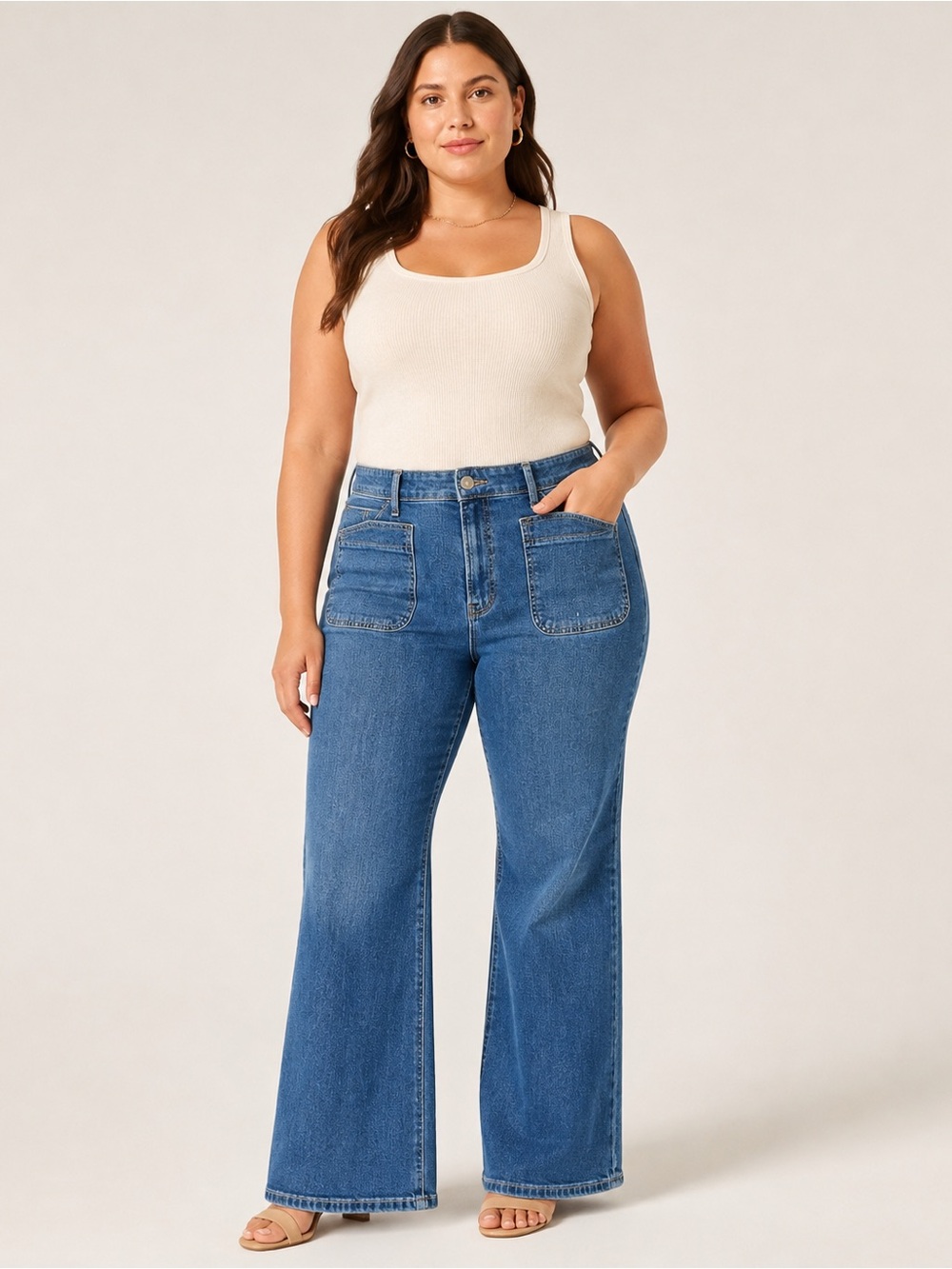 Free Assembly Women’s Size 14 High-Rise Wide Leg Jeans Medium Wash